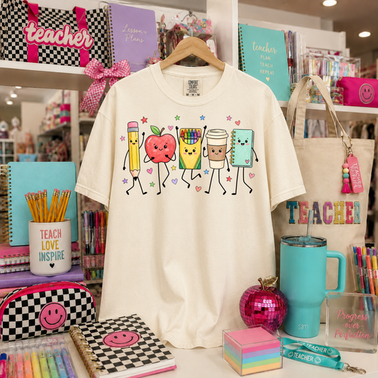 Pencil Apple Crayons Coffee Notebook