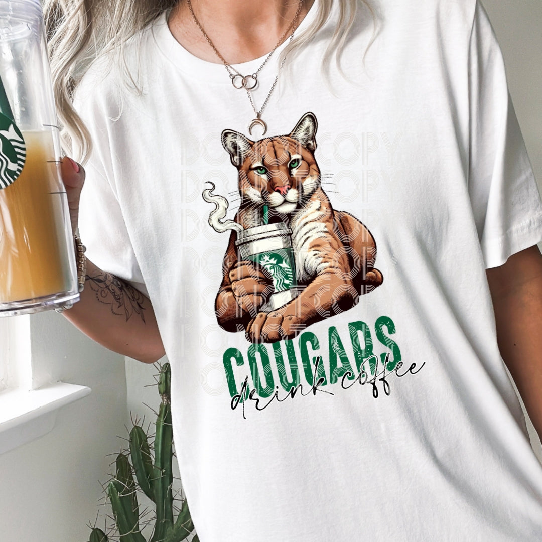 Cougars Drink Coffee – Cougar with Green Eyes
