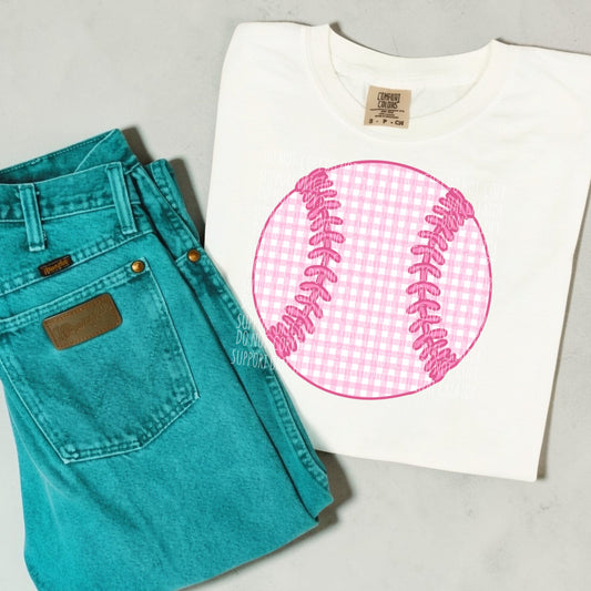 Pink Gingham Softball_Baseball