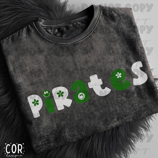 Pirates Green And White Flowers And Smiley Faces