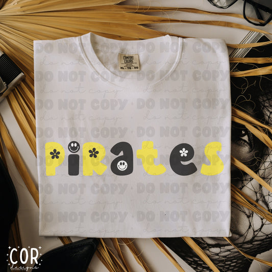 Pirates Black And Yellow Flowers And Smiley Face Letters