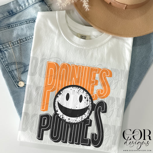 Ponies Orange And Black Smiley Face