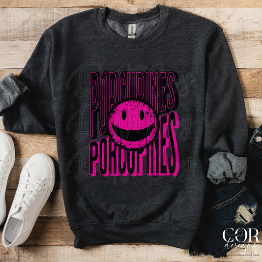 Porcupines Pink And Black Smiley Face