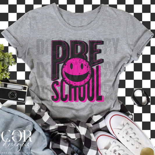 Pre School Pink And Black Smiley Face