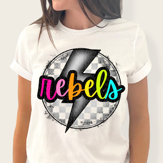 Rebels Colorful Letters With Lighting Bolt