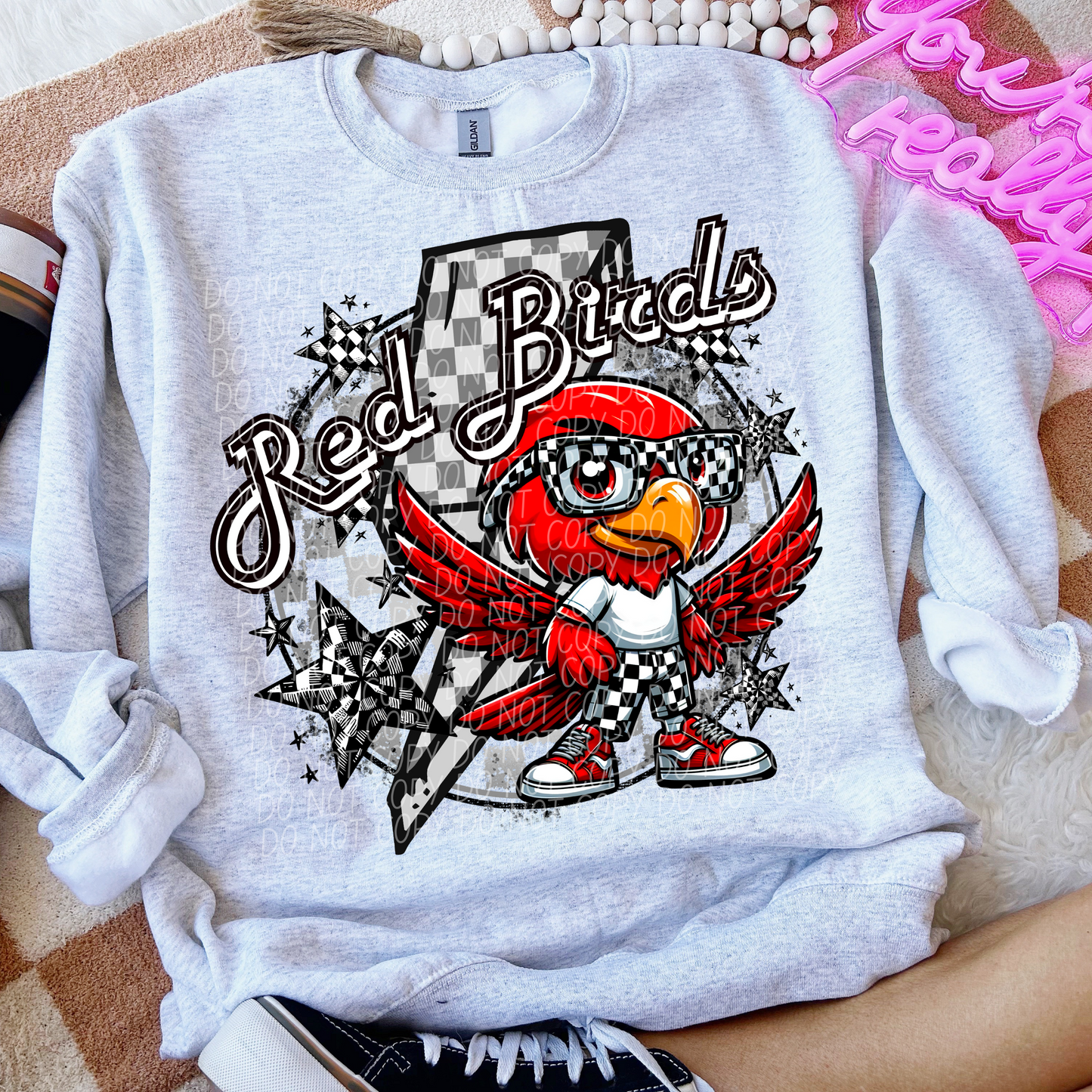 Red Birds Checkered Lightning Bolt