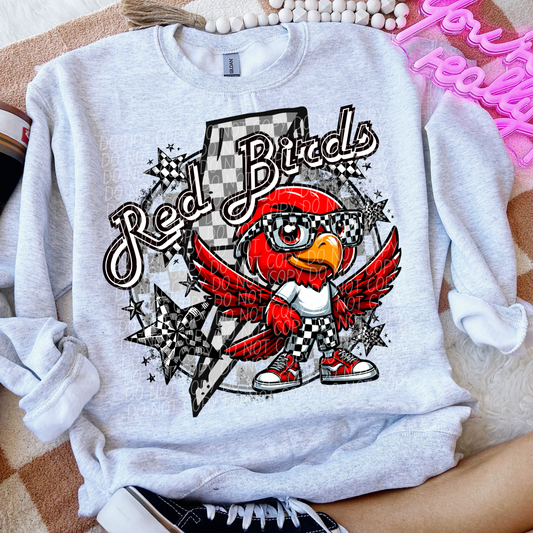 Red Birds Checkered Lightning Bolt