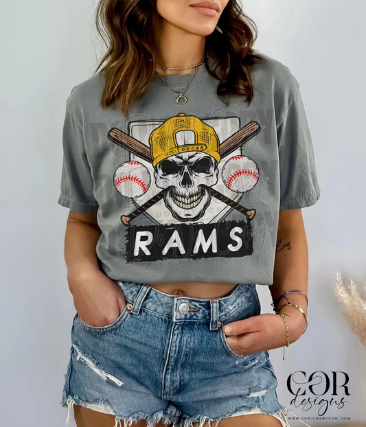 Rams Yellow Baseball With Skull