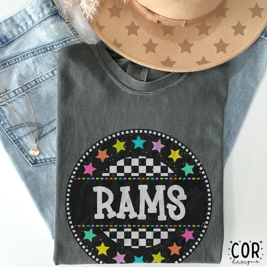 Rams Colored Stars With Checkered Circle