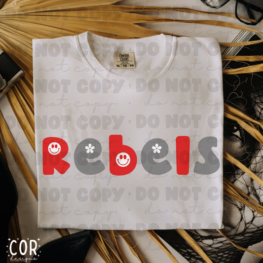 Rebels Red And Grey Flowers And Smiley Face Letters