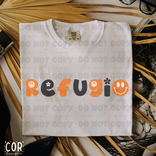 Refugio Orange And Black Flowers And Smiley Face Letters