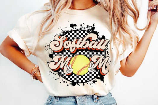 Softball Mom Checkered Splash Circle