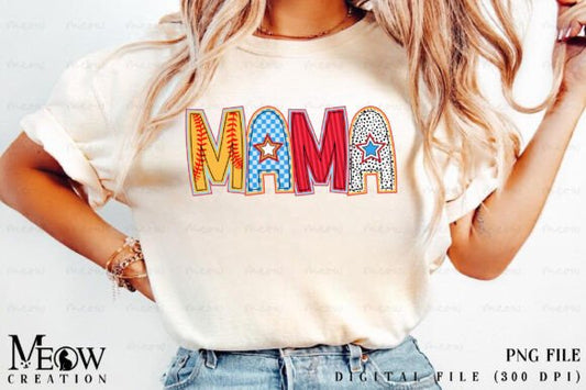 Mama Softball Doodle Retro