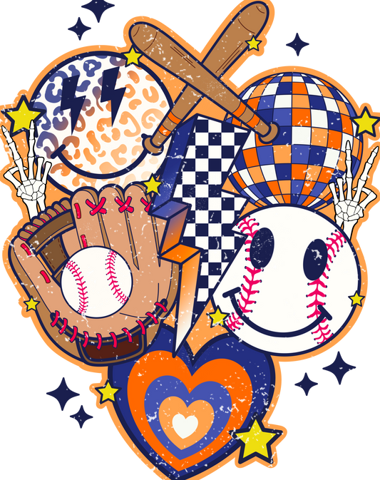 Blue and orange baseball smiley collage