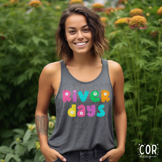 River Days Flowers And Smiley Face Letters