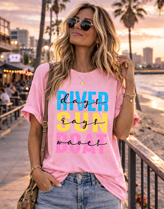 RIVER DAYS SUN RAYS BOAT WAVES (BLACK)