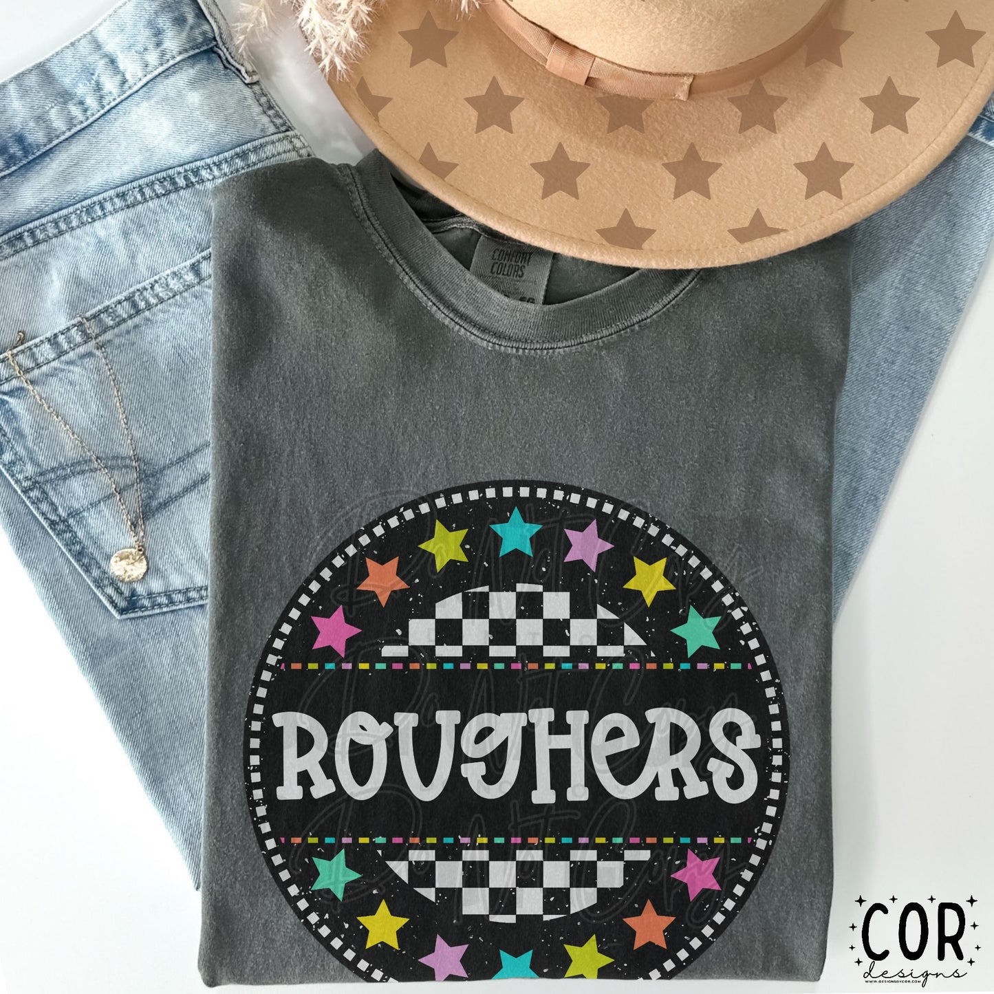 Roughers Colored Stars With Checkered Circle