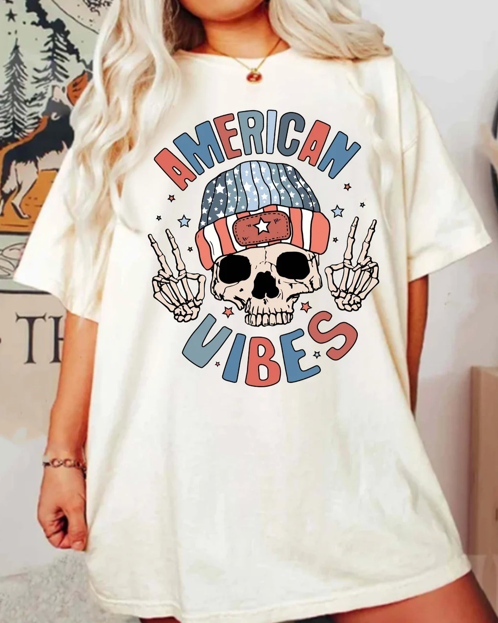 American Vibes Skeleton Peace Sign