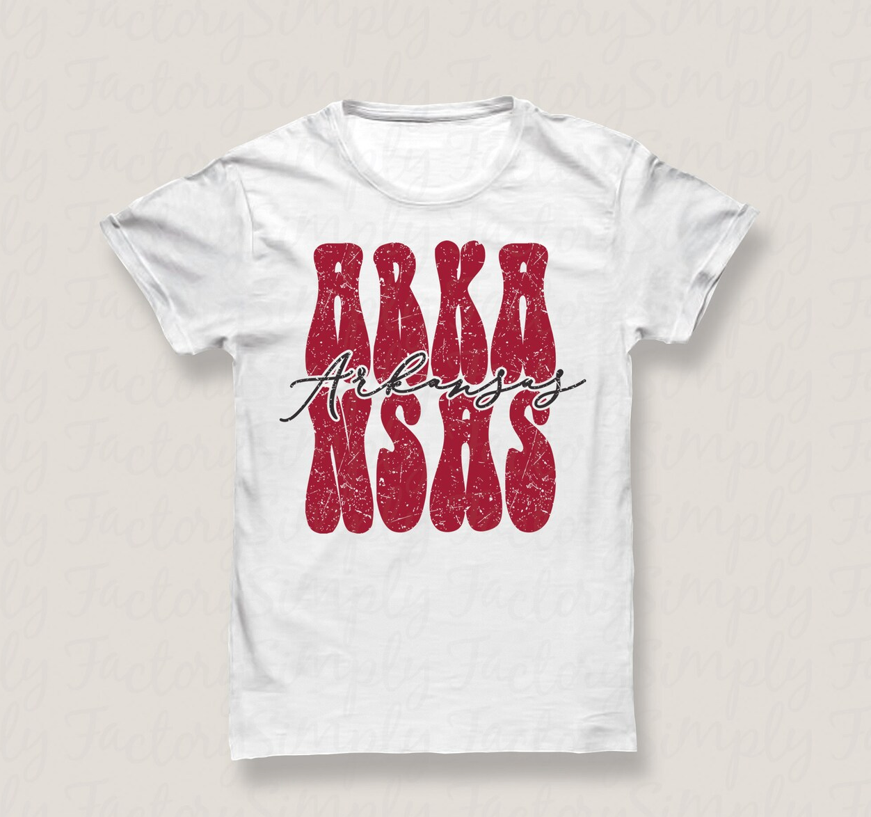 Arkansas, red and black letters