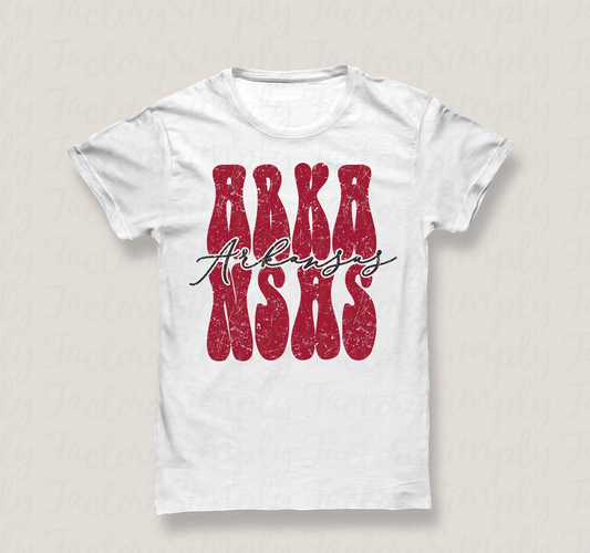 Arkansas, red and black letters