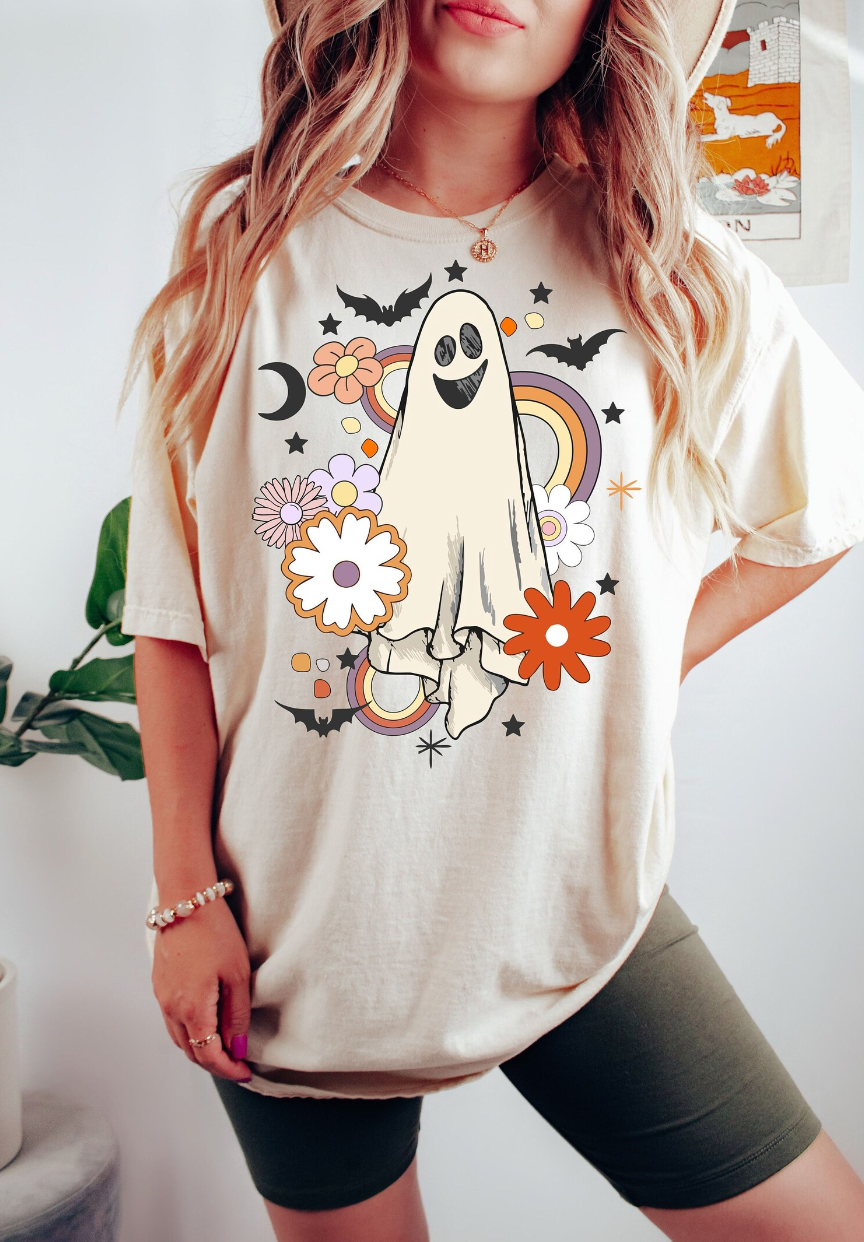 Ghost with black stars and bats
