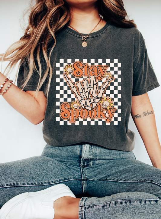 Stay spooky, white and black checkered
