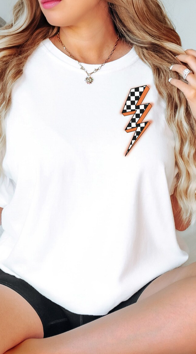 White and black checkered lightning bolt