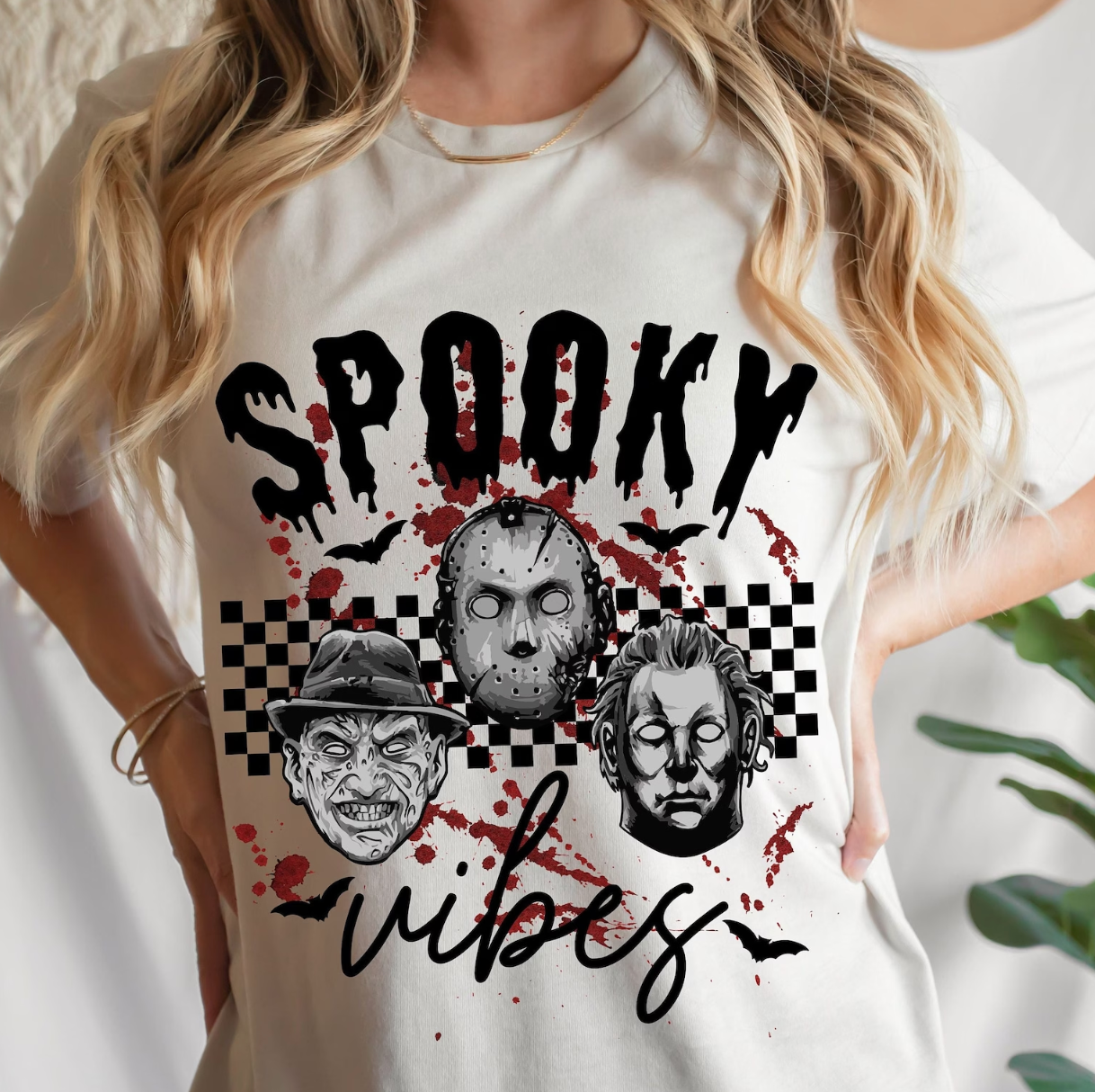 Spooky vibes, black checkered-Horror