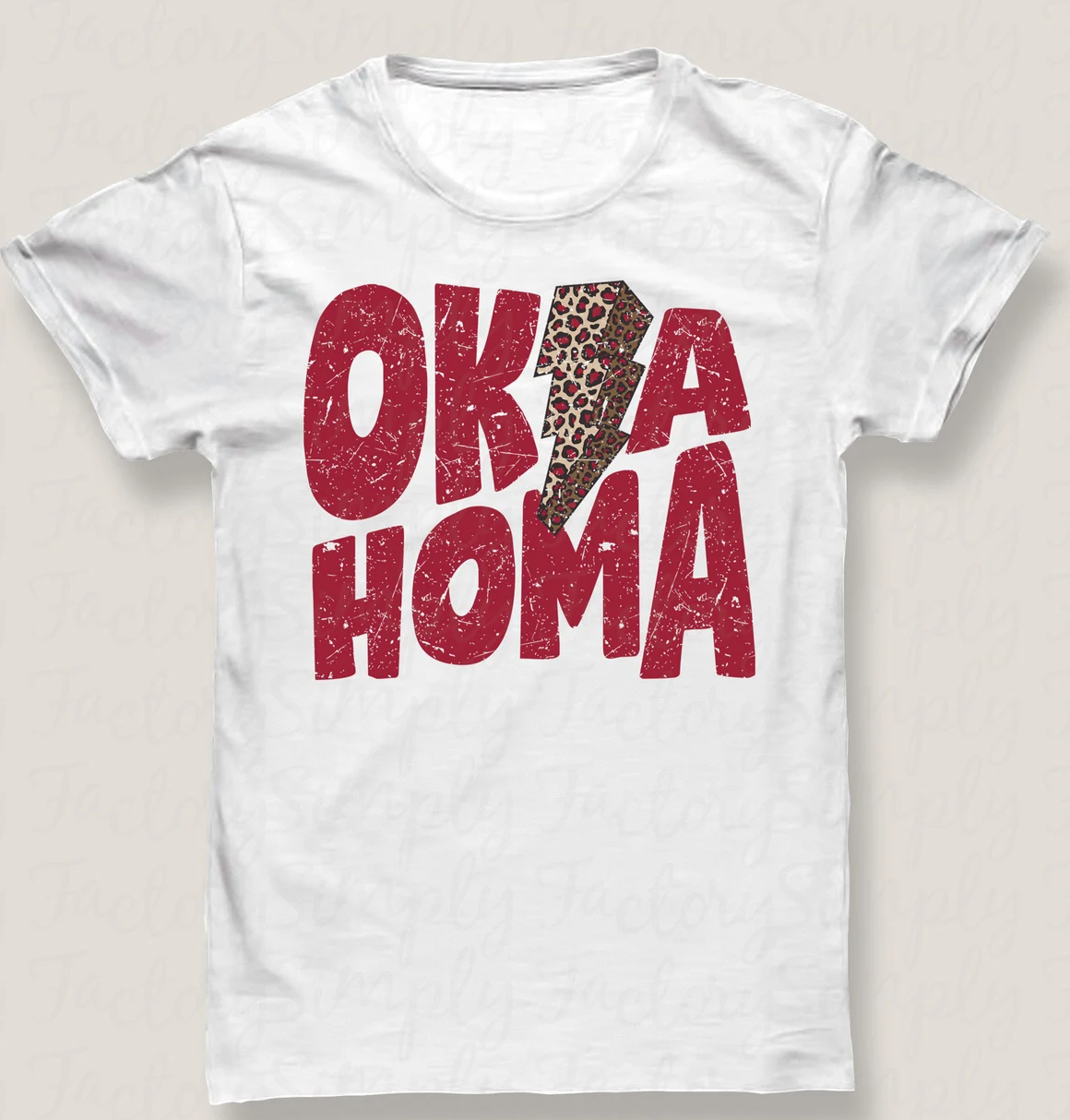 Oklahoma- red with cheetah print lightning bolt