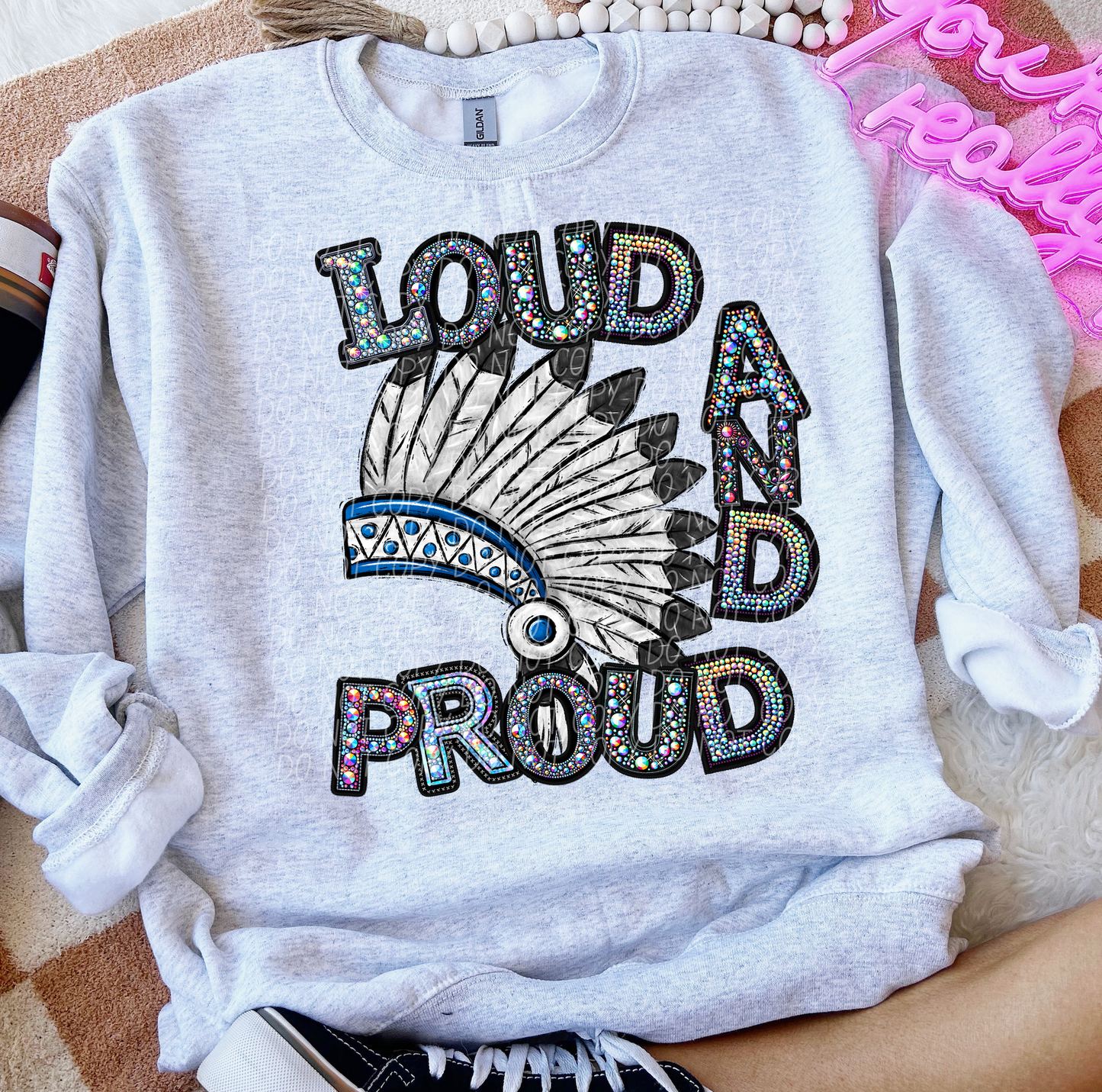Rhinestone Loud And Proud Indians Blue