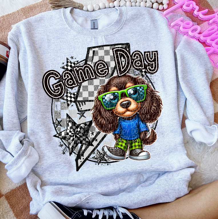 Game Day Puppy w/Glasses Green (Checkered)