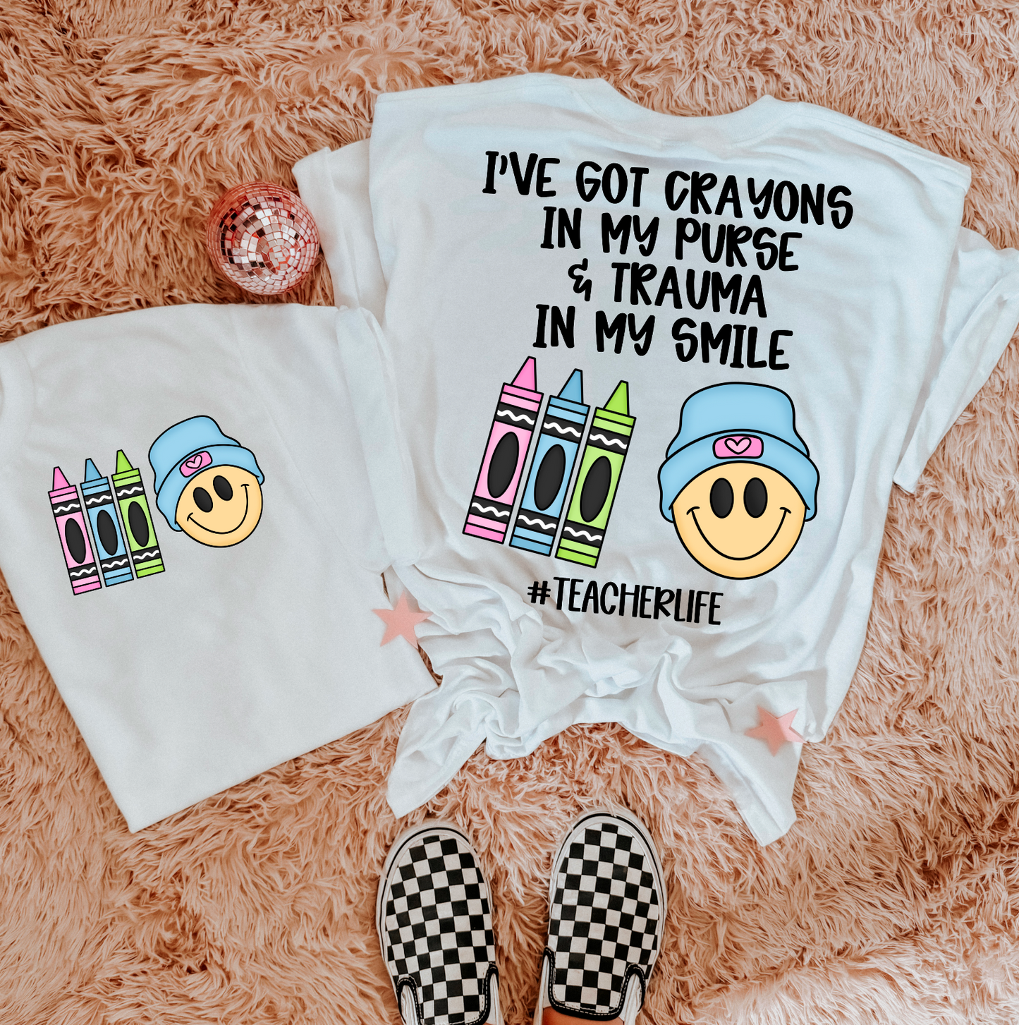 I've got crayons in my purse & trauma in my smile (back-black)