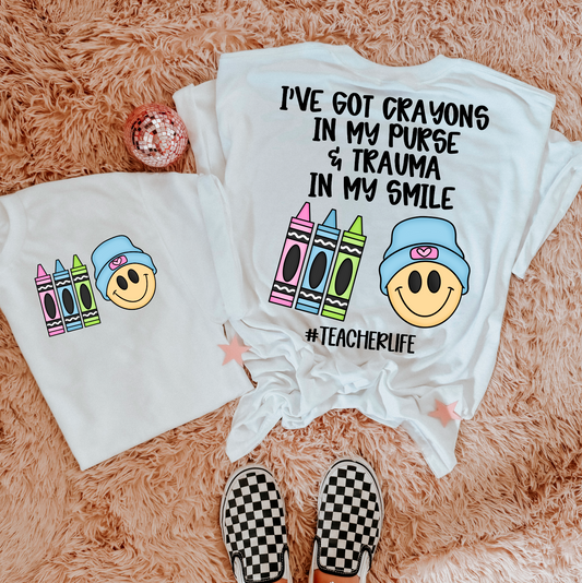 I've got crayons in my purse & trauma in my smile (pocket-black)