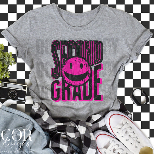 Second Grade Pink And Black Smiley Face