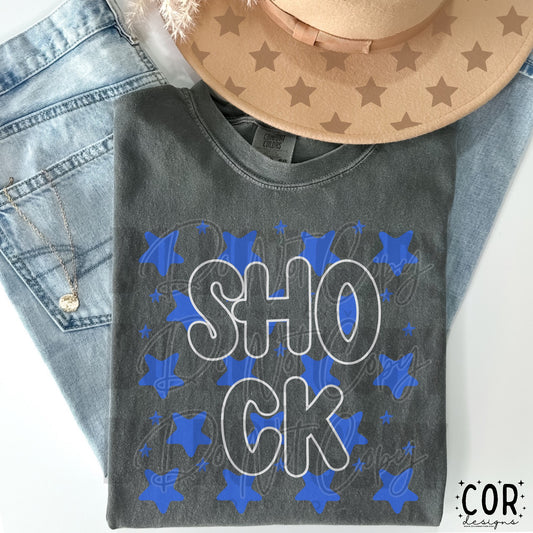 Shock (blue stars)