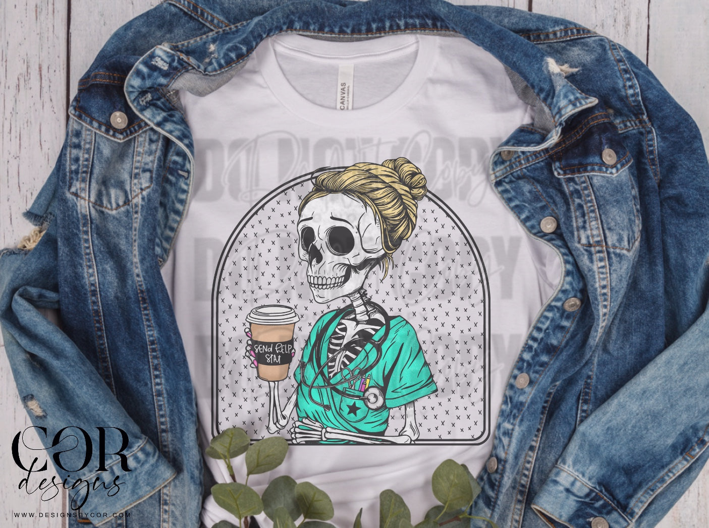 Nurse Skeleton With Bun And Coffee