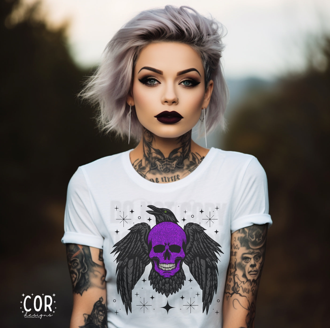 Purple Skull With Raven