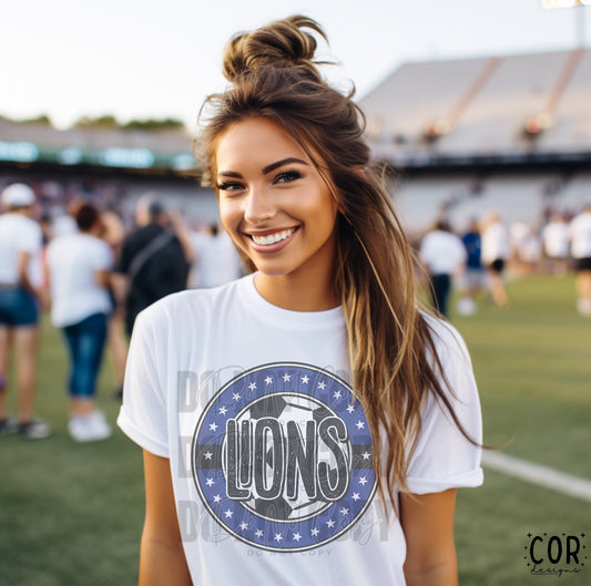 Lions Soccer Blue Circle White Stars