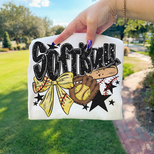 SOFTBALL BOW, BAT, GLOVE, STARS