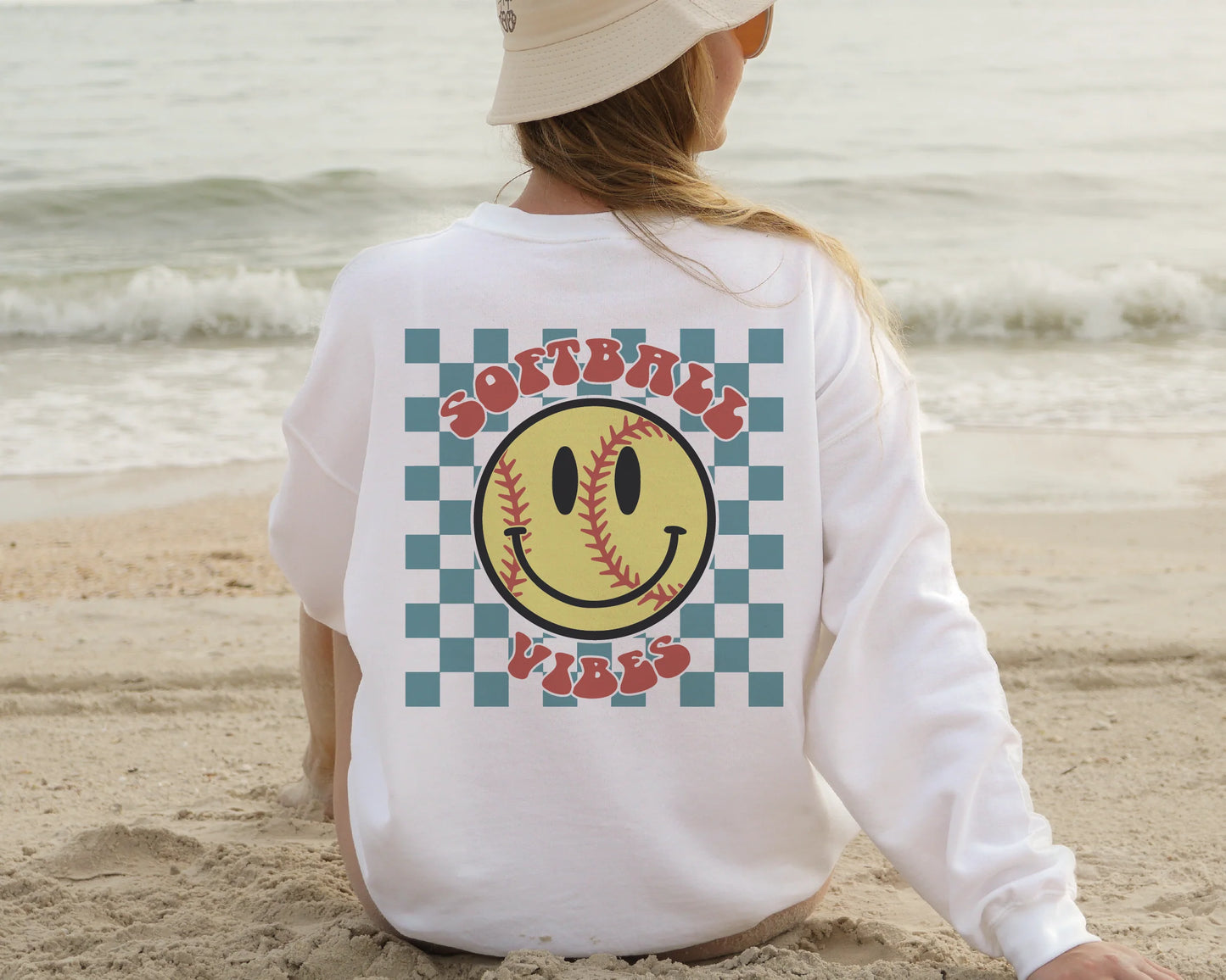 Softball vibes blue checkered