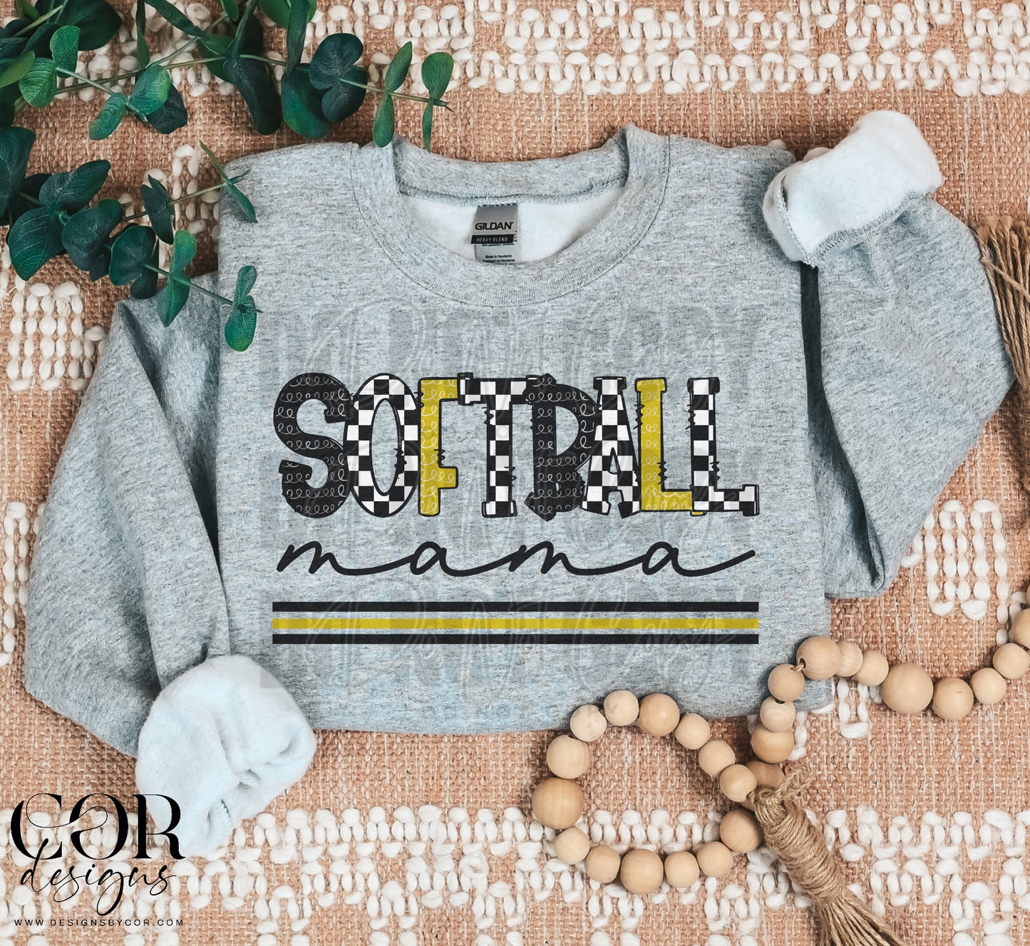 Softball Mama Checkered Black And Gold