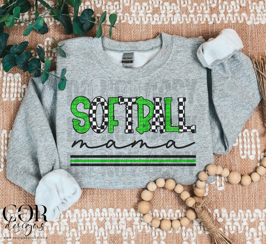 Softball Mama Checkered And Green