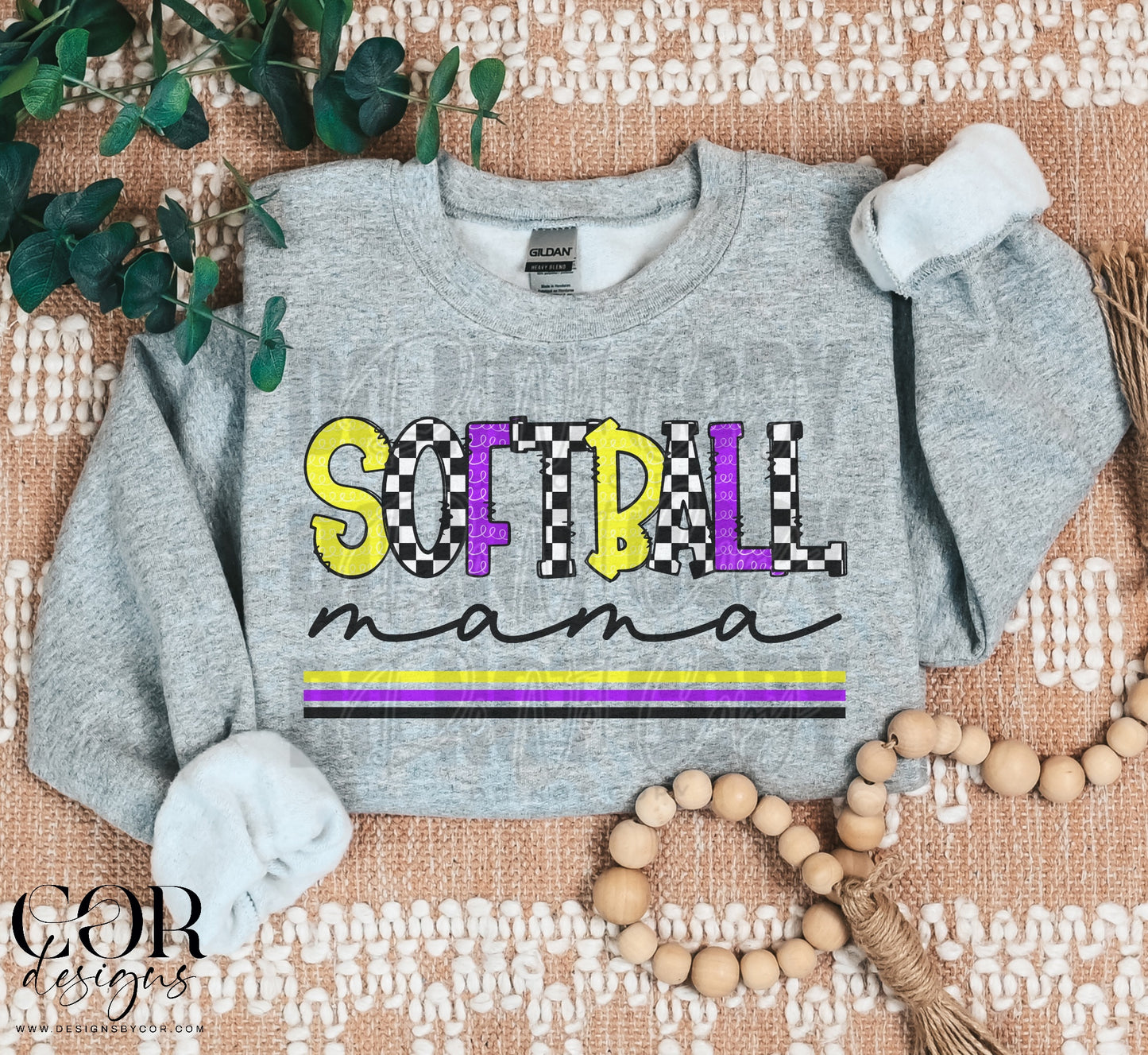 Softball Mama Checkered Yellow And Purple