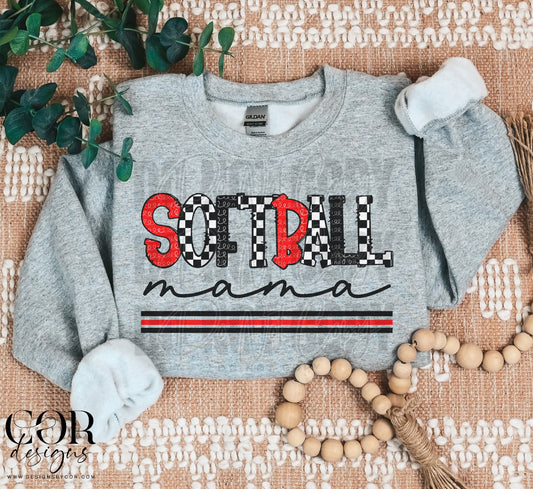 Softball Mama Checkered Red And Black
