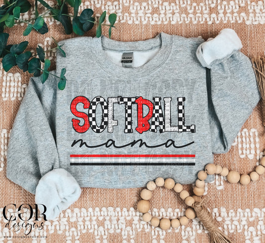 Softball Mama Checkered Red And White