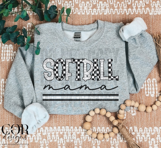 Softball Mama Checkered And White