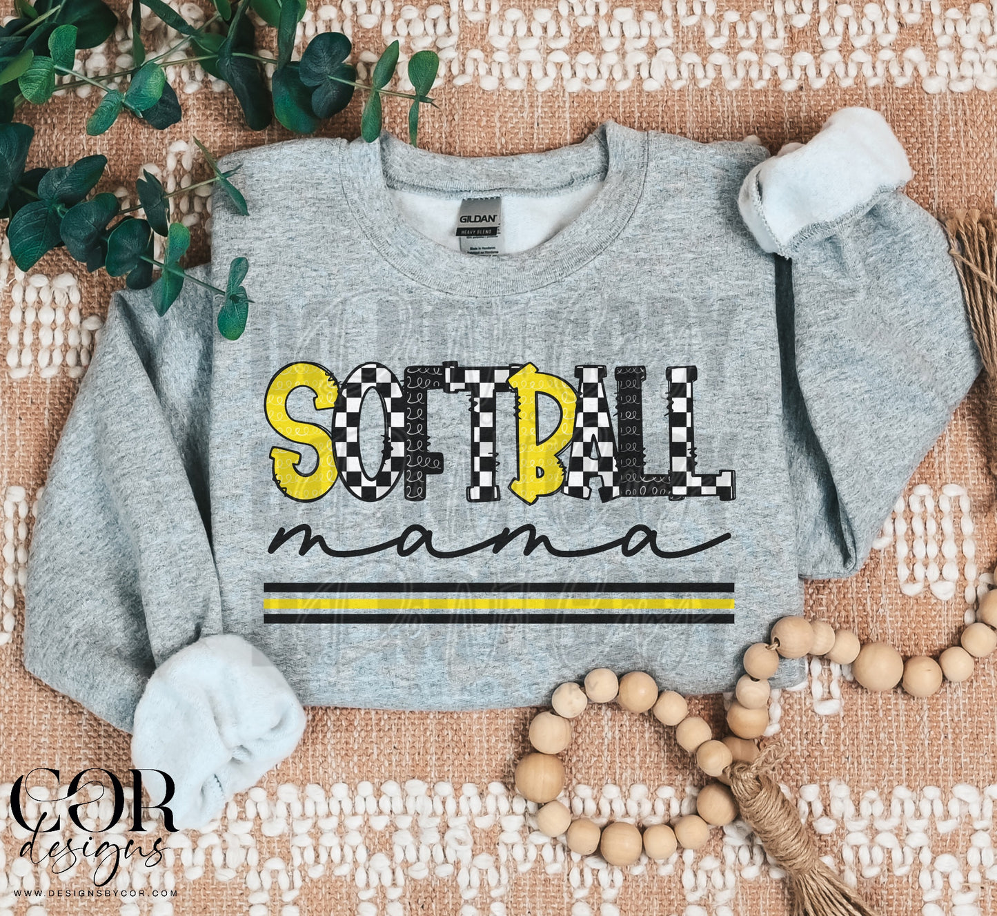 Softball Mama Checkered Yellow And Black