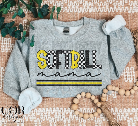 Softball Mama Checkered Yellow And Black