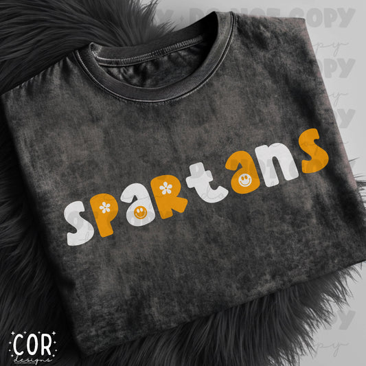 Spartans White And Orange Flowers And Smiley Face Letters