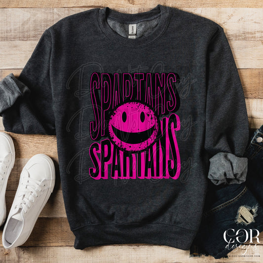 Spartans Pink And Black Smiley Face